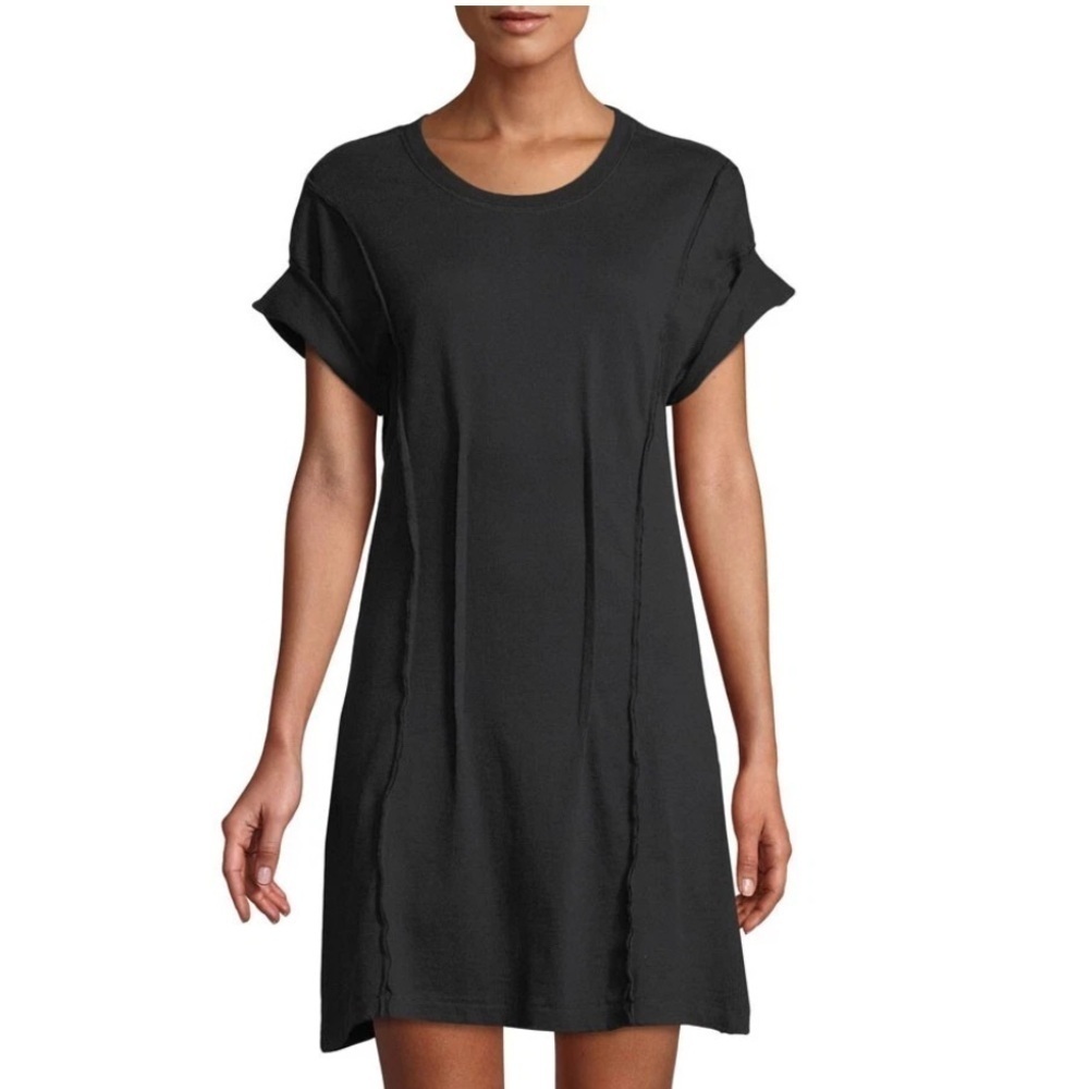 Current/Elliott The Pintucked Dress Caviar Destroy TShirt Mini short sleeve